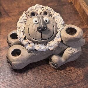 Vintage Art Pottery Patent Pending Nancy Ecklund Lion Candle/Toothbrush holder
